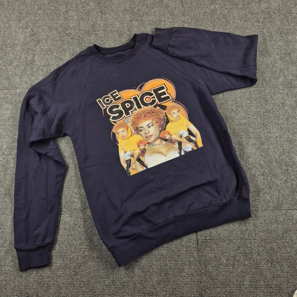 Ice Spice Graphic Sweatshirt Navy Blue Raglan Pullover Crewneck Rap Tee Style